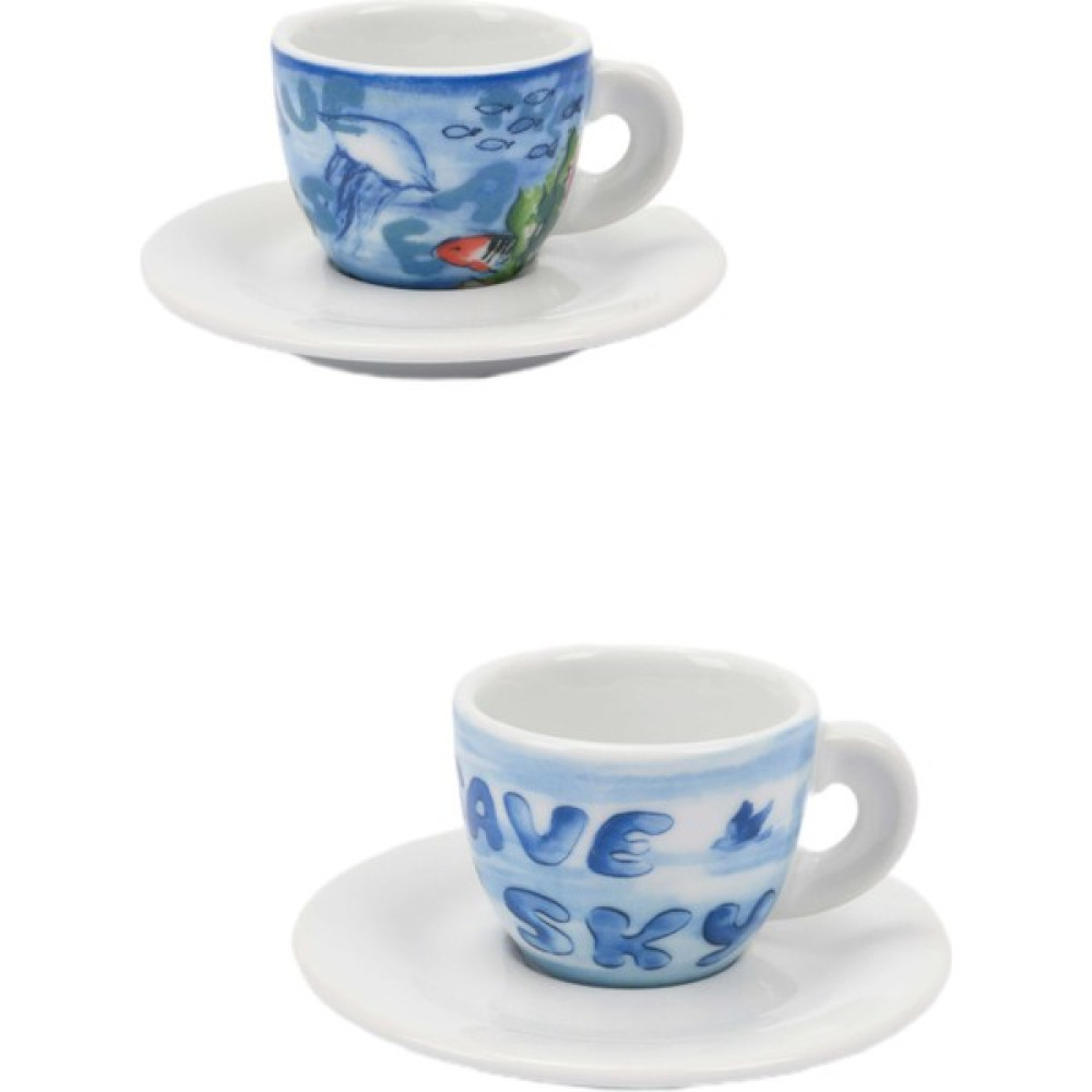 Ancap Edex “ın Our Hands” İki Kişilik Espresso Fincan ve Tabak Takımı - 60 ml - Beyaz - Mavi Fincan / Bardak / Kahve Takımı Fiyatı