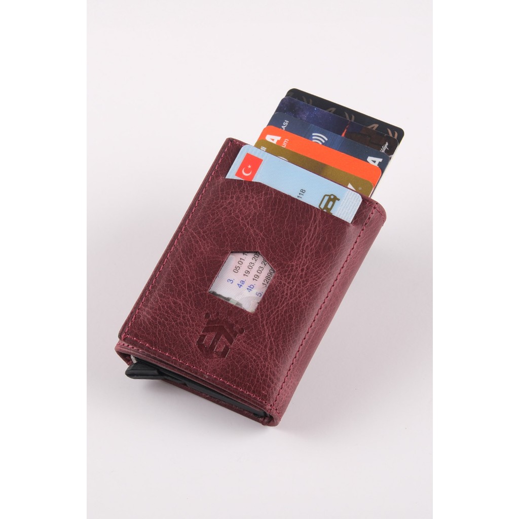Ancora Leather Hakiki Deri Crazy Deri Erkek Cüzdanı Otomatik Kartlık Mekanizmalı Bordo Çıt Çıtlı Diğer Fiyatı