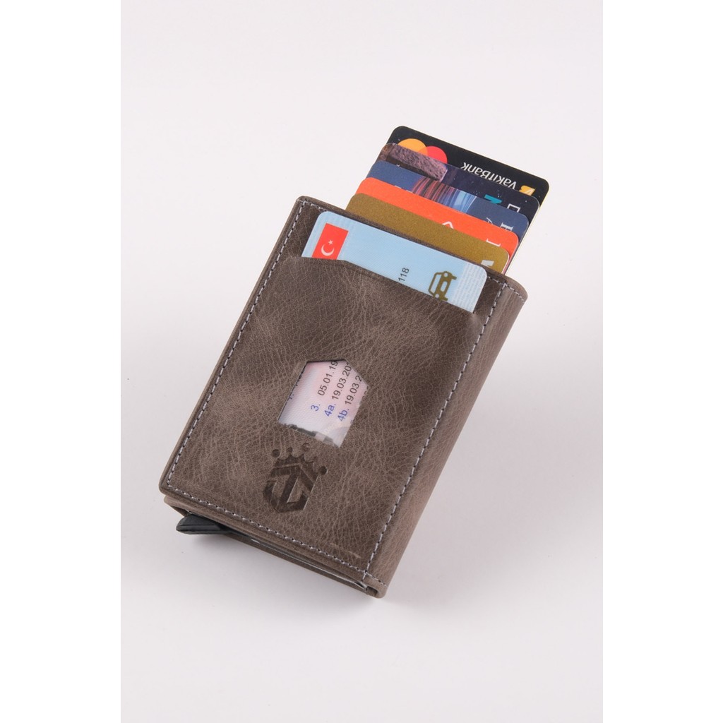 Ancora Leather Hakiki Deri Crazy Deri Erkek Cüzdanı Otomatik Kartlık Mekanizmalı Gri Çıt Çıtlı Diğer Fiyatı