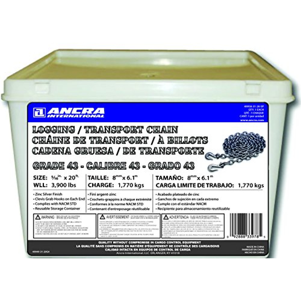 Ancra 49958-31-20-SP Transport Chain with Grab Hooks, Grade 43, 5/16-Inch by 20-Foot , Plaster Pail