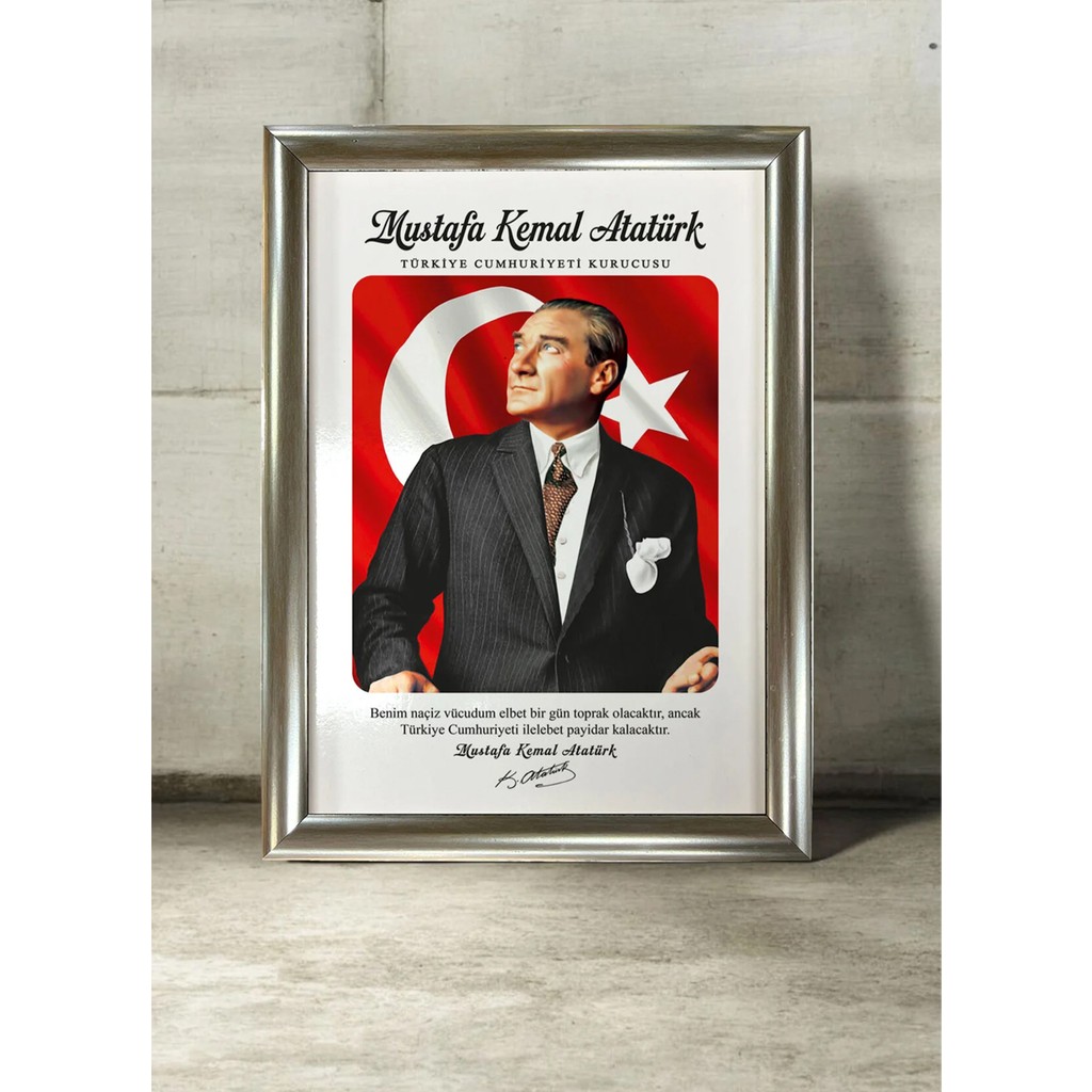 And Mustafa Kemal Atatürk Portre – Mdf Üzerine Uv Baskı Çerçeveli Tablo Sanatsal Modern Duvar Dekoru - 24x33 cm - Gümüş Kanvas Tablo Fiyatı
