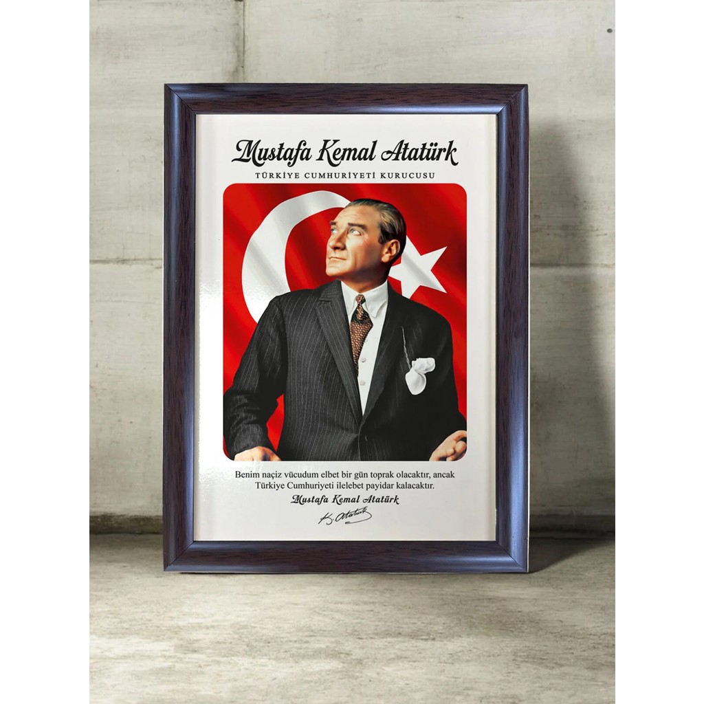And Mustafa Kemal Atatürk Portre – Mdf Üzerine Uv Baskı Çerçeveli Tablo Sanatsal Modern Duvar Dekoru - 24x33 cm - Kahverengi Kanvas Tablo Fiyatı