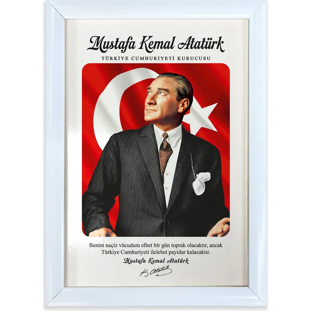 And Mustafa Kemal Atatürk Portre – Mdf Üzerine Uv Baskı Çerçeveli Tablo Sanatsal Modern Duvar Dekoru - 33x43 cm - Beyaz Kanvas Tablo Fiyatı