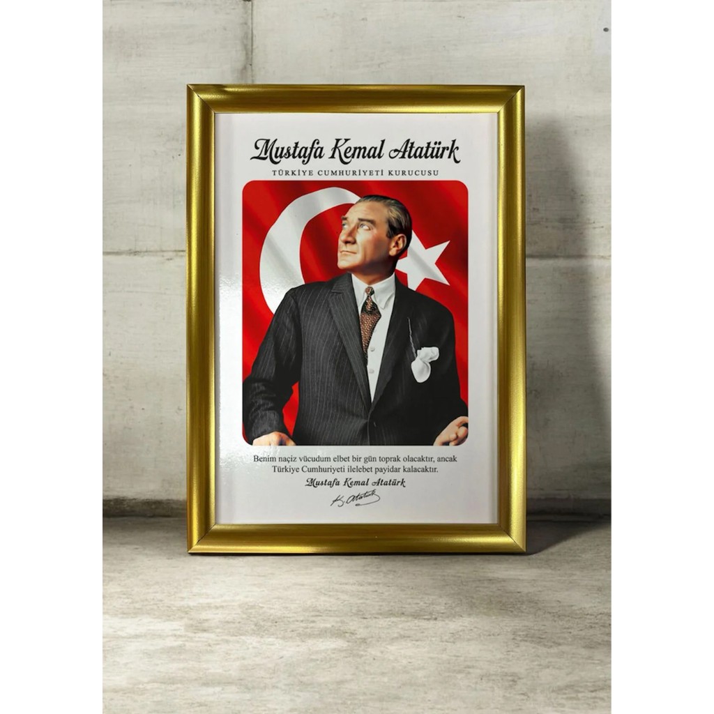 And Mustafa Kemal Atatürk Portre – Mdf Üzerine Uv Baskı Çerçeveli Tablo Sanatsal Modern Duvar Dekoru - 33x43 cm - Gold Kanvas Tablo Fiyatı
