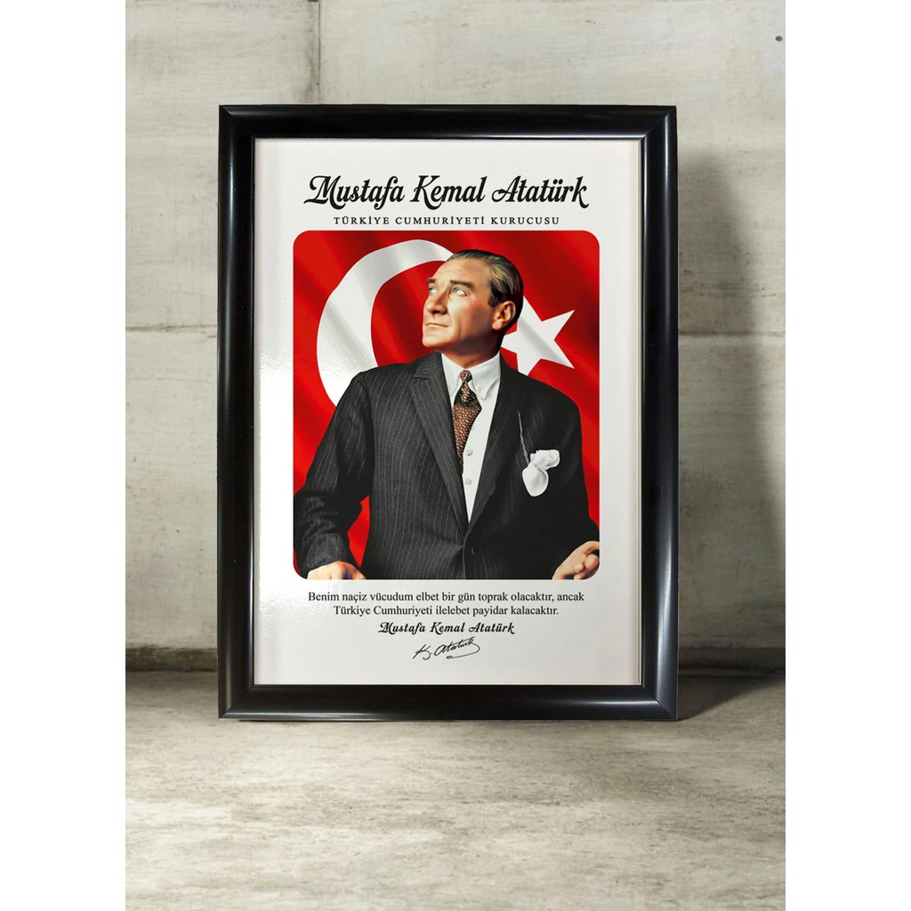 And Mustafa Kemal Atatürk Portre – Mdf Üzerine Uv Baskı Çerçeveli Tablo Sanatsal Modern Duvar Dekoru - 33x43 cm - Siyah Kanvas Tablo Fiyatı