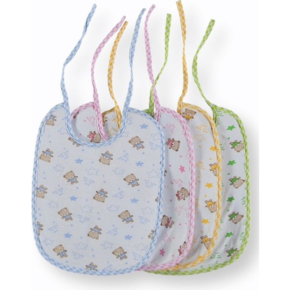 Andifli 4'lü Ayıcık Desenli Arkası Muşambalı Bebek Mama Önlüğü (15X20 Cm) - 0 - 3 Yaş - Renkli Mama Önlüğü Fiyatı