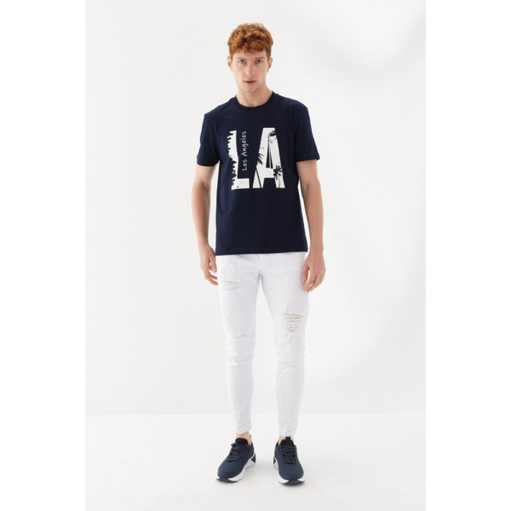 Andmen Los Angeles City Baskılı Bisiklet Yaka Regular Fit Tişört Lacivert Erkek T-shirt Fiyatı