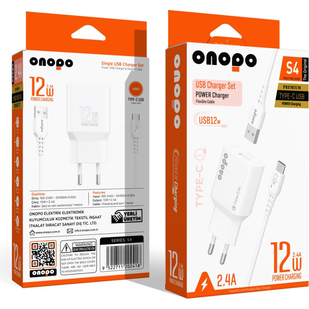 Android Xiaomi ve Samsung Uyumlu Hızlı Şarj Type-C USB 2.4A Hızlı Şarj Cihazı 12W - S4 - Beyaz Cep Telefonu Şarj Cihazı Fiyatı