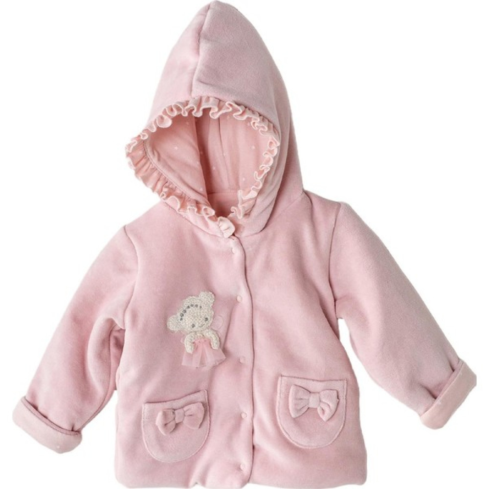 Andywawa Kız Bebek Kurdela Detaylı Pembe Kız Bebek Mont AC23156 Bebek Montu Fiyatı