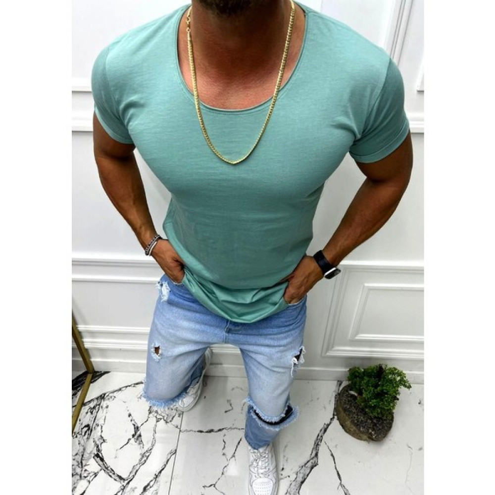 Anecdote Bybülent Erkek Oval Yaka Tişört Açık Yaka Likralı Slim Fit T-Shirt Çağla Yeşili Erkek T-shirt Fiyatı
