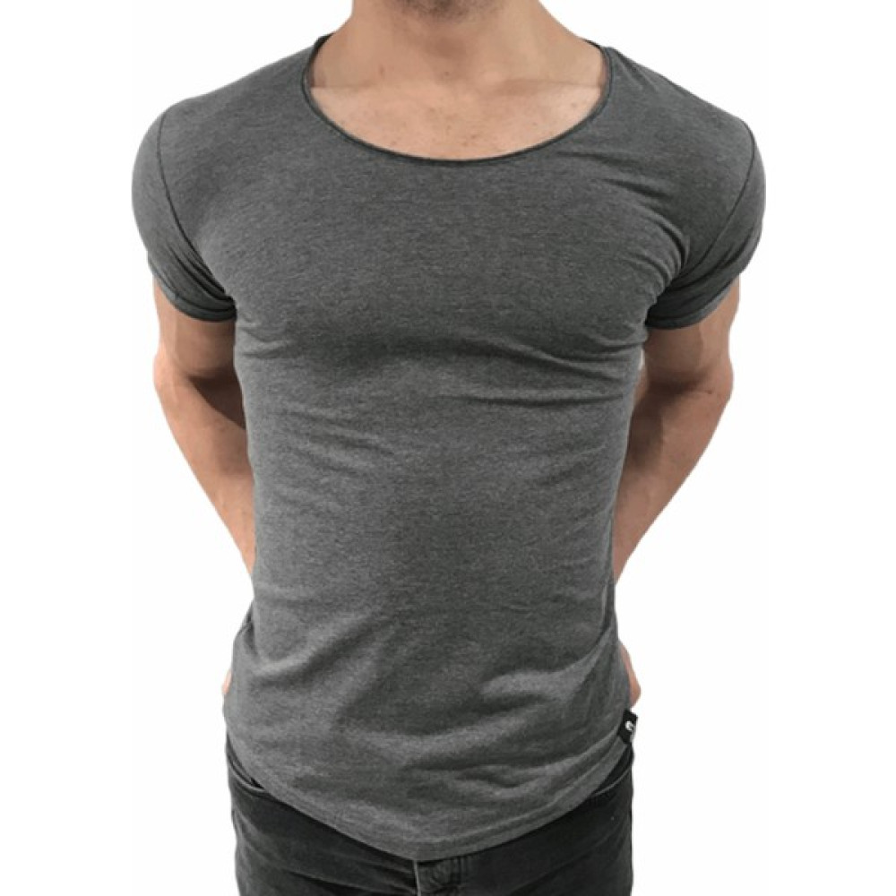 Anecdote ByBülent Erkek Oval Yaka Tişört Açık Yaka Likralı Slim Fit T-Shirt Gri VR006 Erkek T-shirt Fiyatı