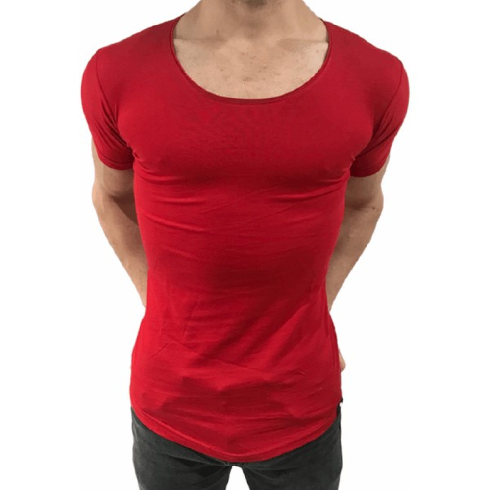 Anecdote ByBülent Erkek Oval Yaka Tişört Açık Yaka Likralı Slim Fit T-Shirt Kırmızı VR098 Erkek T-shirt Fiyatı