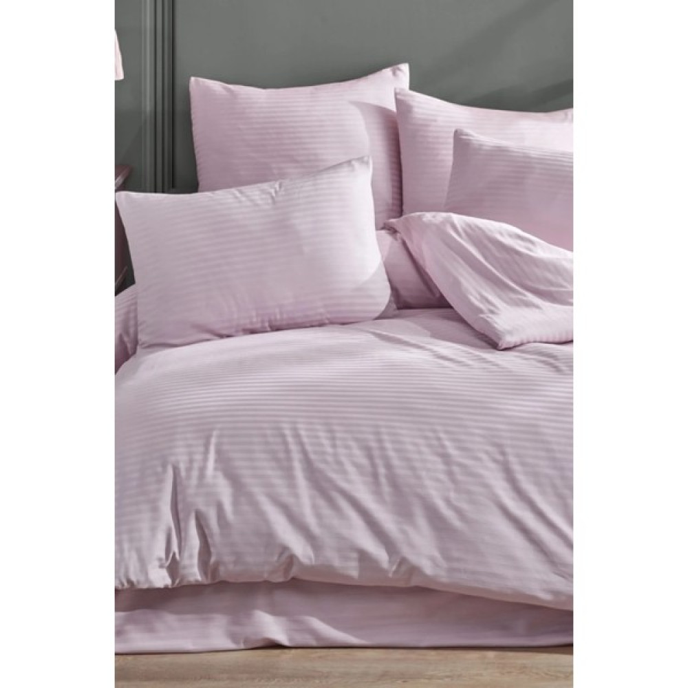 Anemons Çizgili Saten Çift Kişilik Nevresim Seti - Carsafsiz - Açık Pudra - 200 x 220 cm Nevresim Takımı Fiyatı