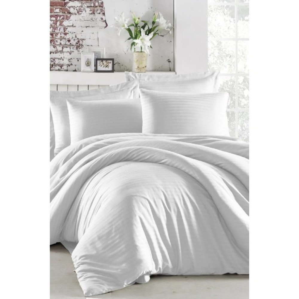 Anemons Çizgili Saten Çift Kişilik Nevresim Seti - Carsafsiz - Beyaz - 200 x 220 cm Nevresim Takımı Fiyatı