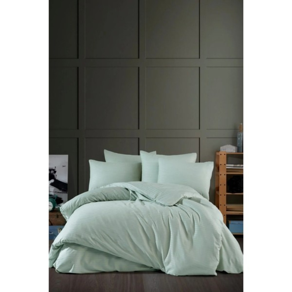 Anemons Çizgili Saten Çift Kişilik Nevresim Seti - Carsafsiz - Mint - 200 x 220 cm Nevresim Takımı Fiyatı
