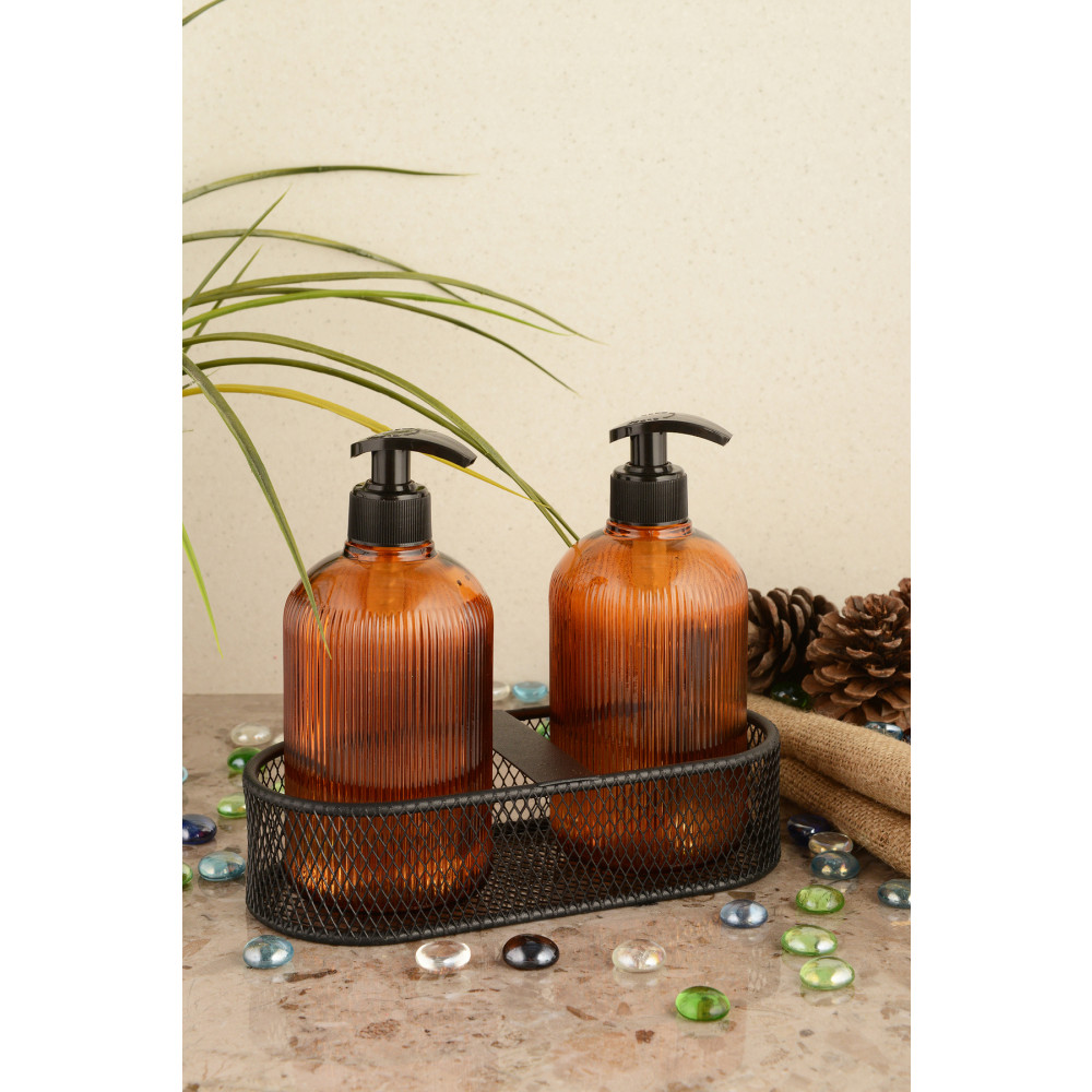 ANGDESİGN Angdesign Deniz Cam Sıvı Sabunluk 2li-metal Siyah Standlı-amber Sabunluk Fiyatı