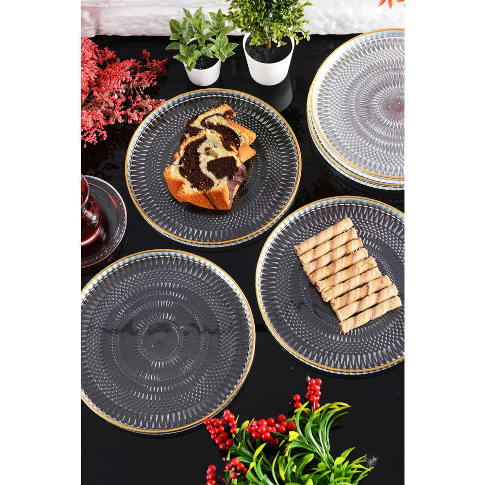 ANGDESİGN Angdesign Marsilya Cam Pasta-kek-tatlı Tabağı 6lı Şeffaf/kenarı Altın Yaldızlı-21 Cm Mutfak Gereçleri Fiyatı