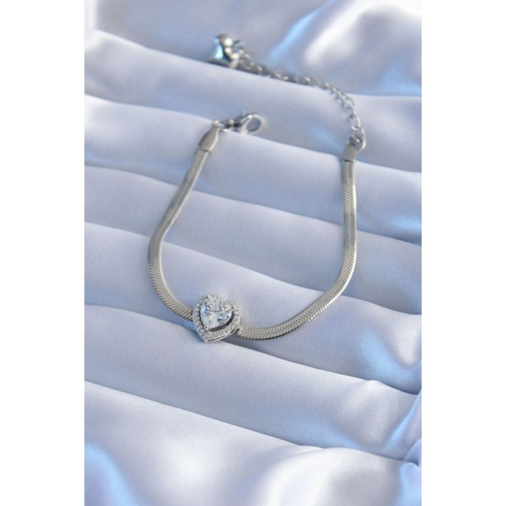 Angel Of Life 316L Çelik Gümüş Renk Italyan Zincir Zirkon Taş Kalp Charm Model Kadın Bileklik - TJ-BB5725 Saat ve Bileklik Aksesuarı Fiyatı