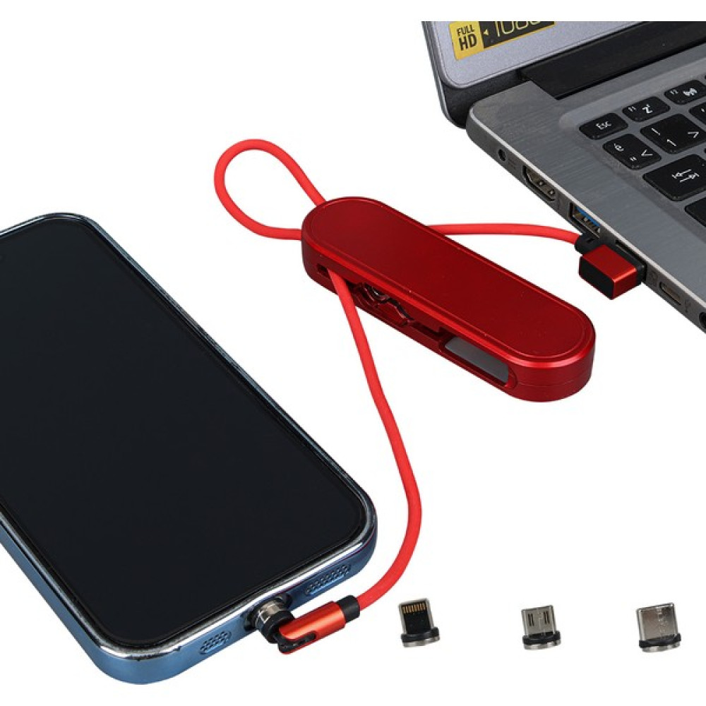Angel Of Life Powermaster PM-25904 Kırmızı 3in1 (Type C- Lightning- Micro Usb) Manyetik Uç Taşınabilir Şarj Kablosu Oto Boyaları Fiyatı