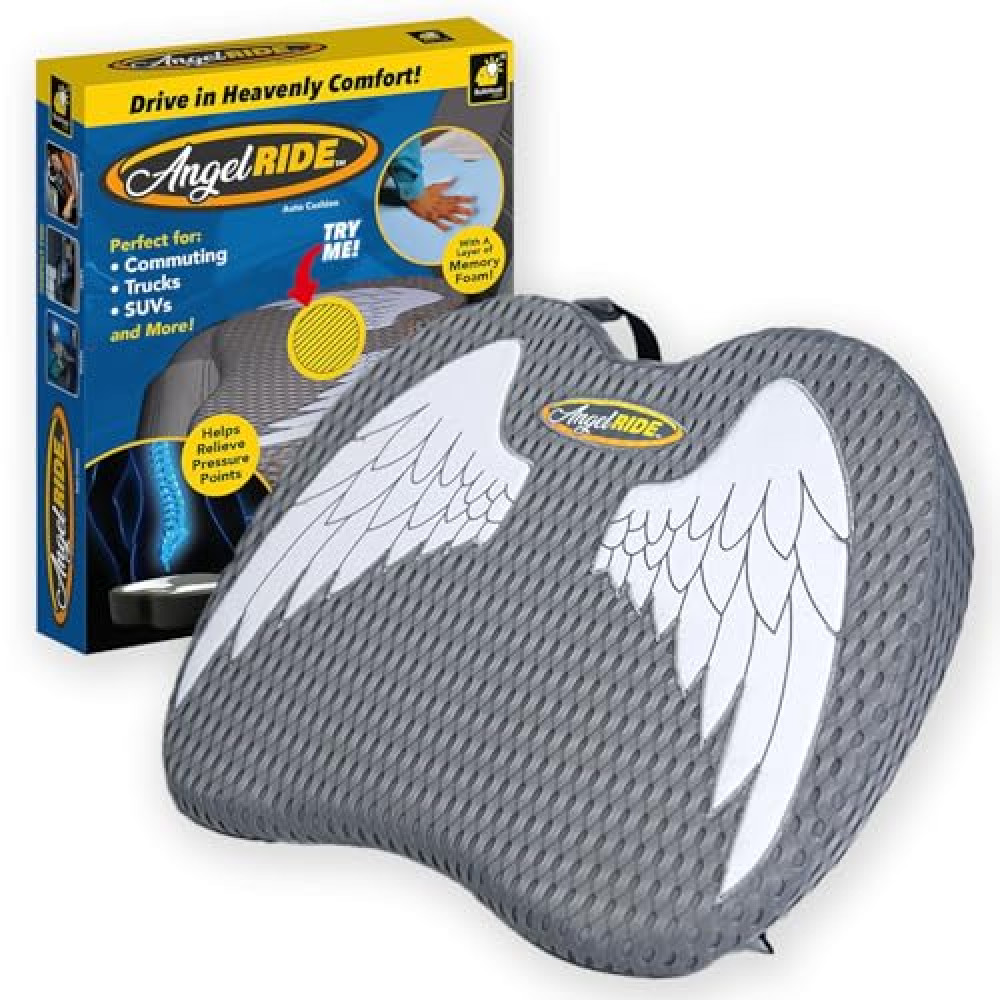 Angel Ride Auto Cushion with Memory Foam, AS-SEEN-ON-TV, Advanced Lumbar Helps Relieve Pressure Points, Molds to Any Body, Drive in Heavenly Comfort in Any Vehicle, Breathable, Washable Cover