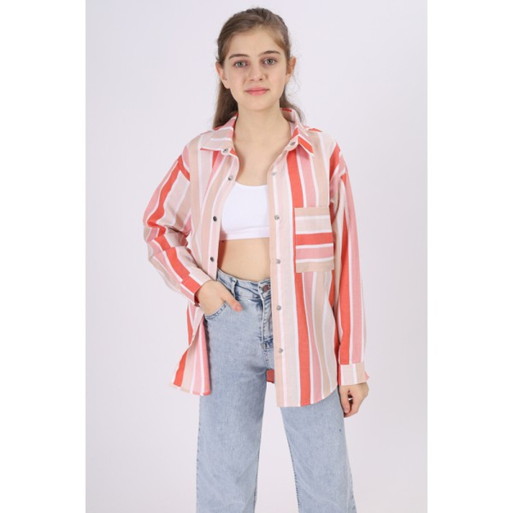 Angelos Girls Kız Çocuk Çizgi Desenli Keten Gömlek 9-14 Yaş Lx 180-2 Kız Çocuk Gömlek Fiyatı