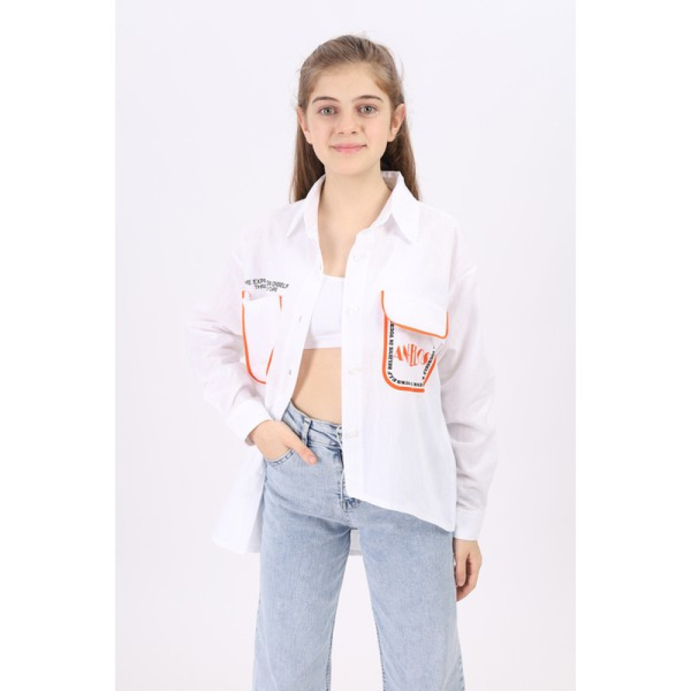 Angelos Girls Kız Çocuk Panel Etekli Keten Gömlek 9-14 Yaş Lx 193 Kız Çocuk Gömlek Fiyatı