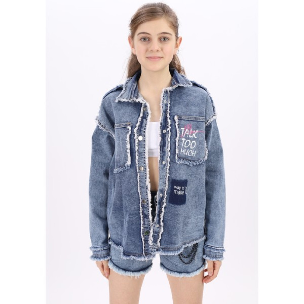 Angelos Girls Mavi Kız Çocuk Destroy / Yıpratmalı Jean Kot Gömlek 9-14 Yaş Lx 199 Kız Çocuk Mont Fiyatı