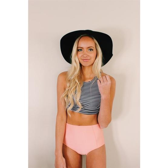 Angelsin Altı Pembe Üstü Cizgili Yüksek Bel Tankini Bikini Takım