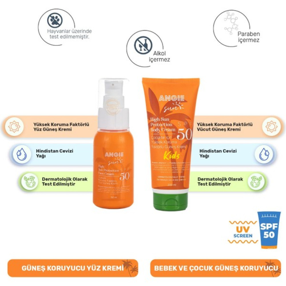 Angie Sun Çocuk Güneş Kremi Spf 50 + Angie Sun Yüz Güneş Kremi Spf 50 Güneş Kremleri ve Losyonları Fiyatı