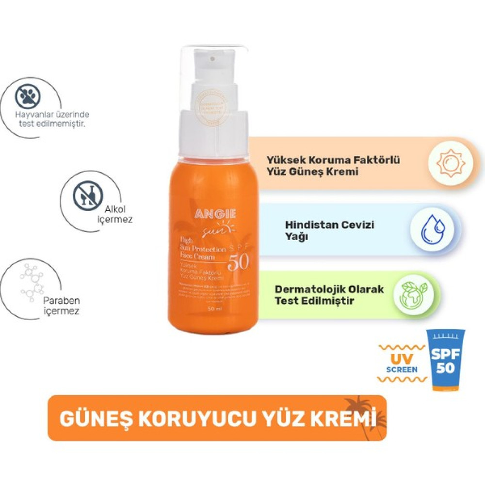 Angie Sun Face 50 Spf Ürün Güneş Kremi 50 ml Unisex (Vegan) Güneş Kremleri ve Losyonları Fiyatı