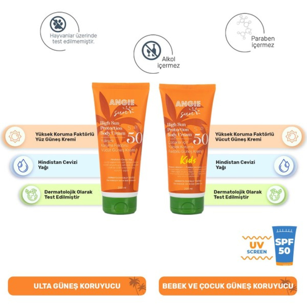 Angie Sun Vücut Güneş Kremi Spf 50 + Angie Sun Çocuk Güneş Kremi Spf 50 (Vegan) Güneş Kremleri ve Losyonları Fiyatı