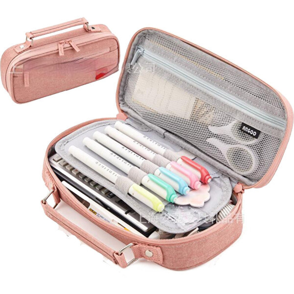 Angoo Büyük Kapasiteli Çok Fonksiyonlu Tuval Retro Tarzı Kalem Kutusu (Yurt Dışından) - Pembe Kalemlik (Kalem Kutusu) Fiyatı