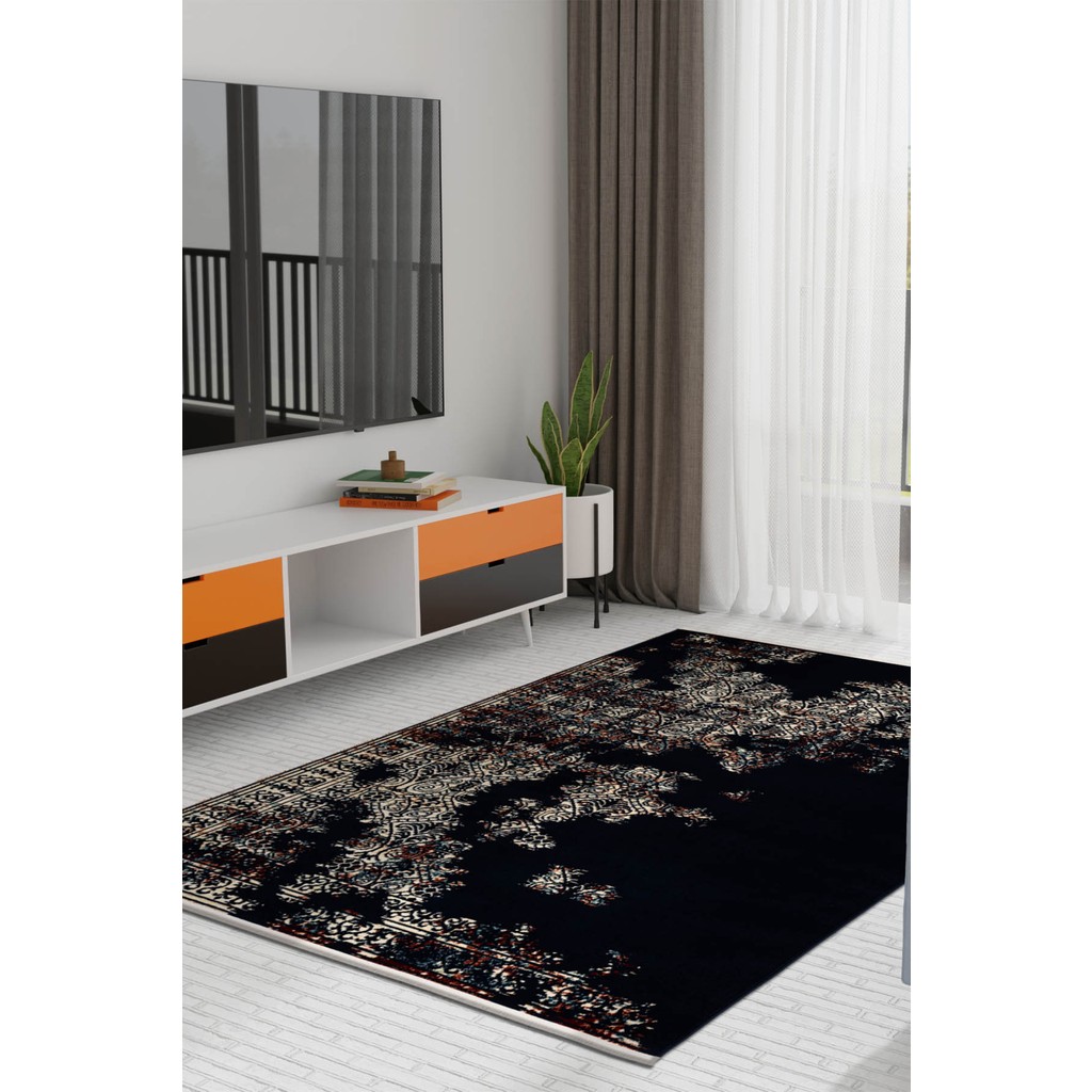 Angora Home Ethnic Dokuma Makine Halısı 1915NVY - 160 x 245 cm - Lacivert Diğer Fiyatı