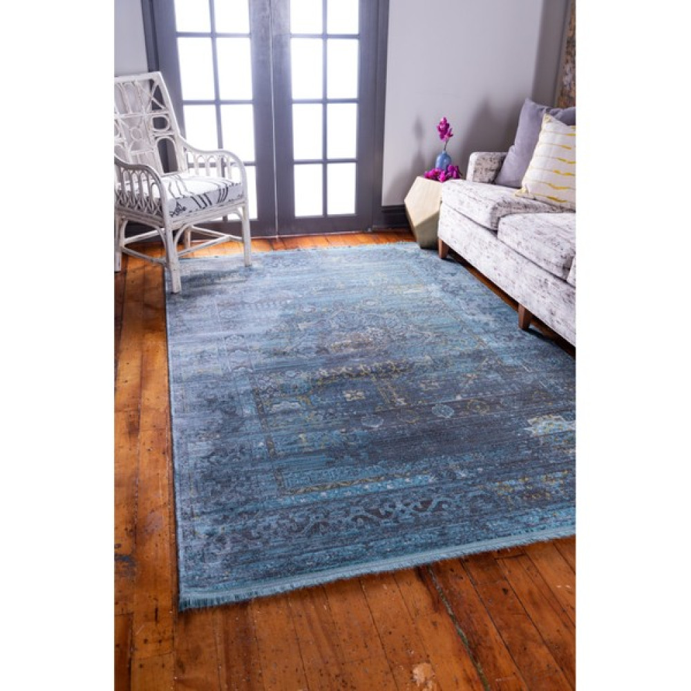 Angora Home Lucy Makine Halısı 5100F 160 cm x 215 cm Dikdörtgen - Mavi - 160 x 215 cm Salon Halısı Fiyatı