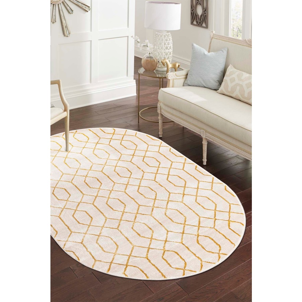 Angora Home Sparkle Koleksiyonu Dokuma Makine Halısı GL1004 160 x 240 Oval - 160 x 240 cm - Beyaz - Altın Diğer Fiyatı