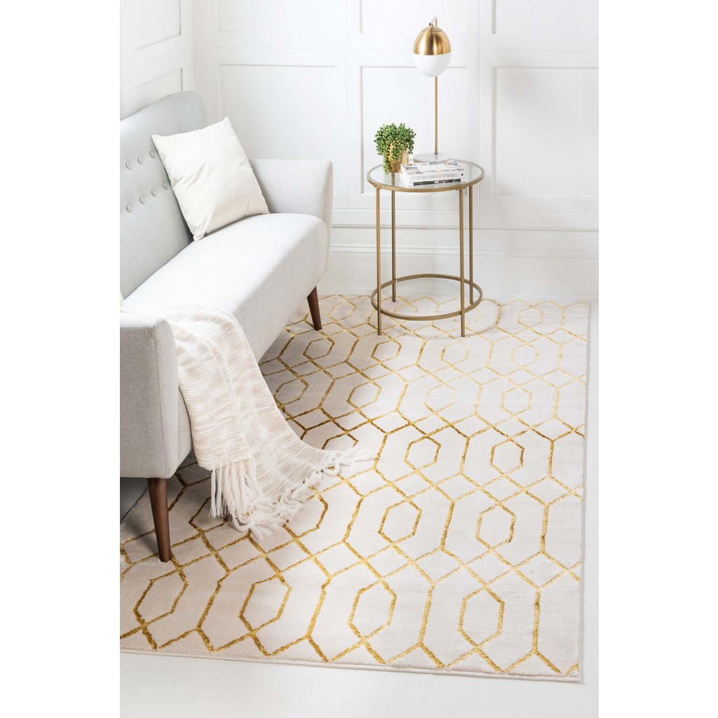 Angora Home Sparkle Koleksiyonu Dokuma Makine Halısı GL1004 215 x 300 Dikdörtgen - 215 x 300 cm - Beyaz - Altın Diğer Fiyatı