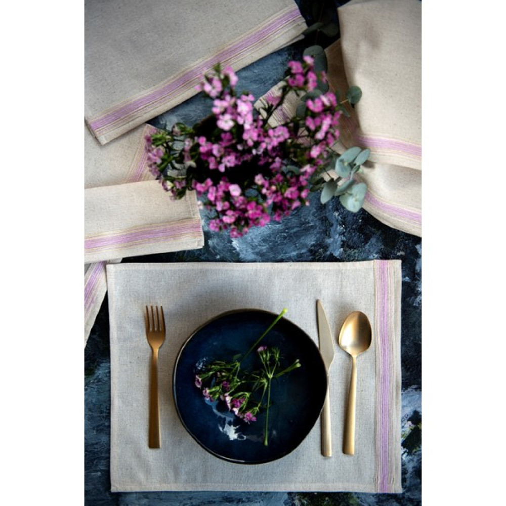 Anı Home 6'lı Keten Pembe Şeritli Amerikan Servis - 35 x 40 cm - Bej Amerikan Servis Fiyatı