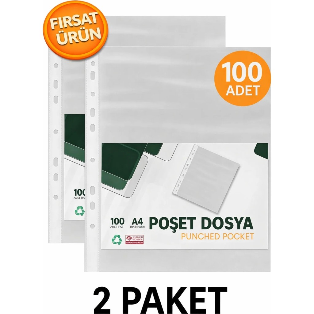 Anı Ofis Kırtasiye A4 Şeffaf Poşet Dosya 100’LÜ x 2 Paket (Toplam 200 Adet) Delikli Klasör Uyumlu Klasör Fiyatı