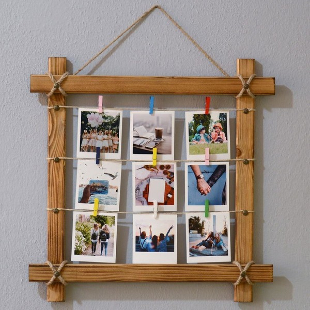 Anı Sepeti Ahşap Ipli Mandallı Fotoğraf Çerçevesi 50X50 cm Resim & Fotoğraf Çerçevesi Fiyatı