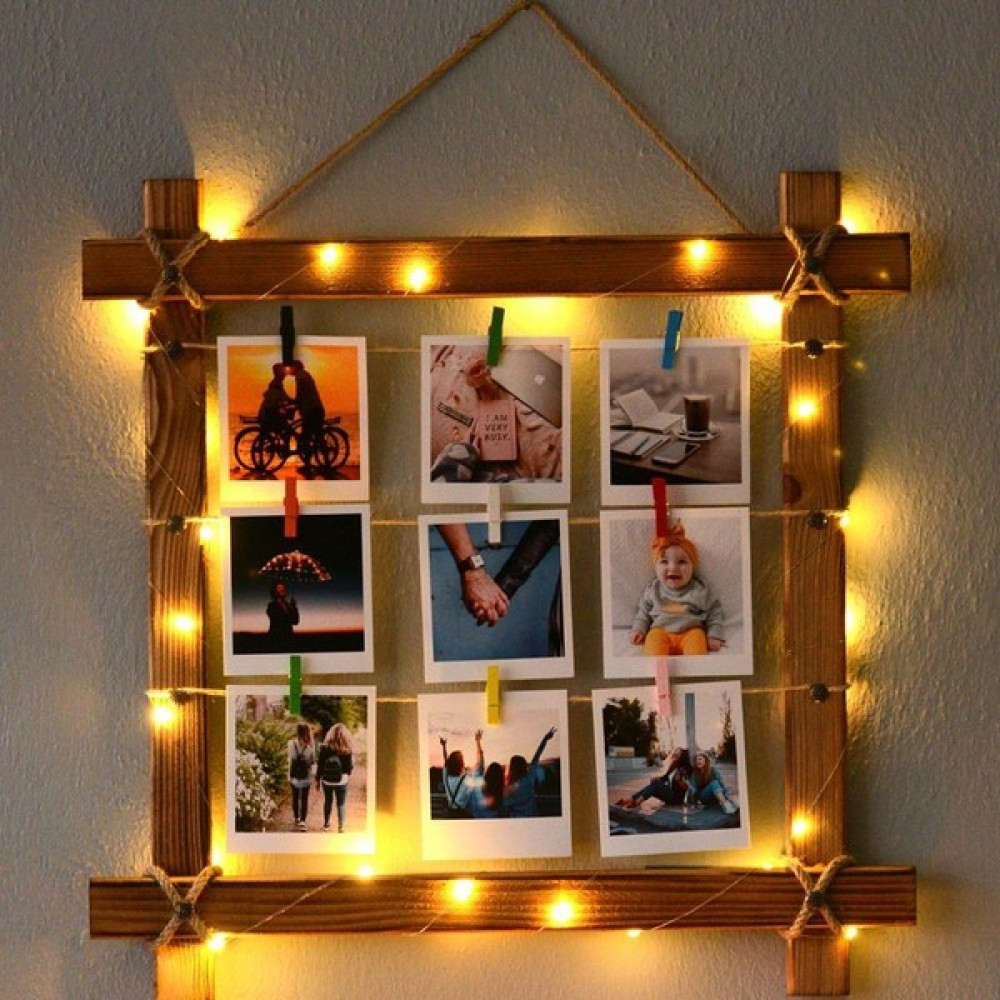 Anı Sepeti Ahşap LED Işıklı Ipli Mandallı Fotoğraf Çerçevesi 50X50 cm Resim & Fotoğraf Çerçevesi Fiyatı