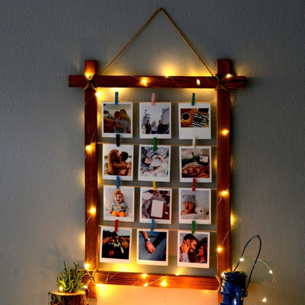 Anı Sepeti Ahşap LED Işıklı Ipli Mandallı Fotoğraf Çerçevesi 50X70 cm Resim & Fotoğraf Çerçevesi Fiyatı