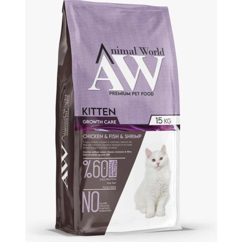 Animal World Kitten Growth Care Chicken, Fish and Shrimp Büyüme Destekleyici Tavuk Etli, Balıklı ve Karidesli Yavru Kedi Maması 15 Kg Evcil Hayvan Ürünleri Fiyatı