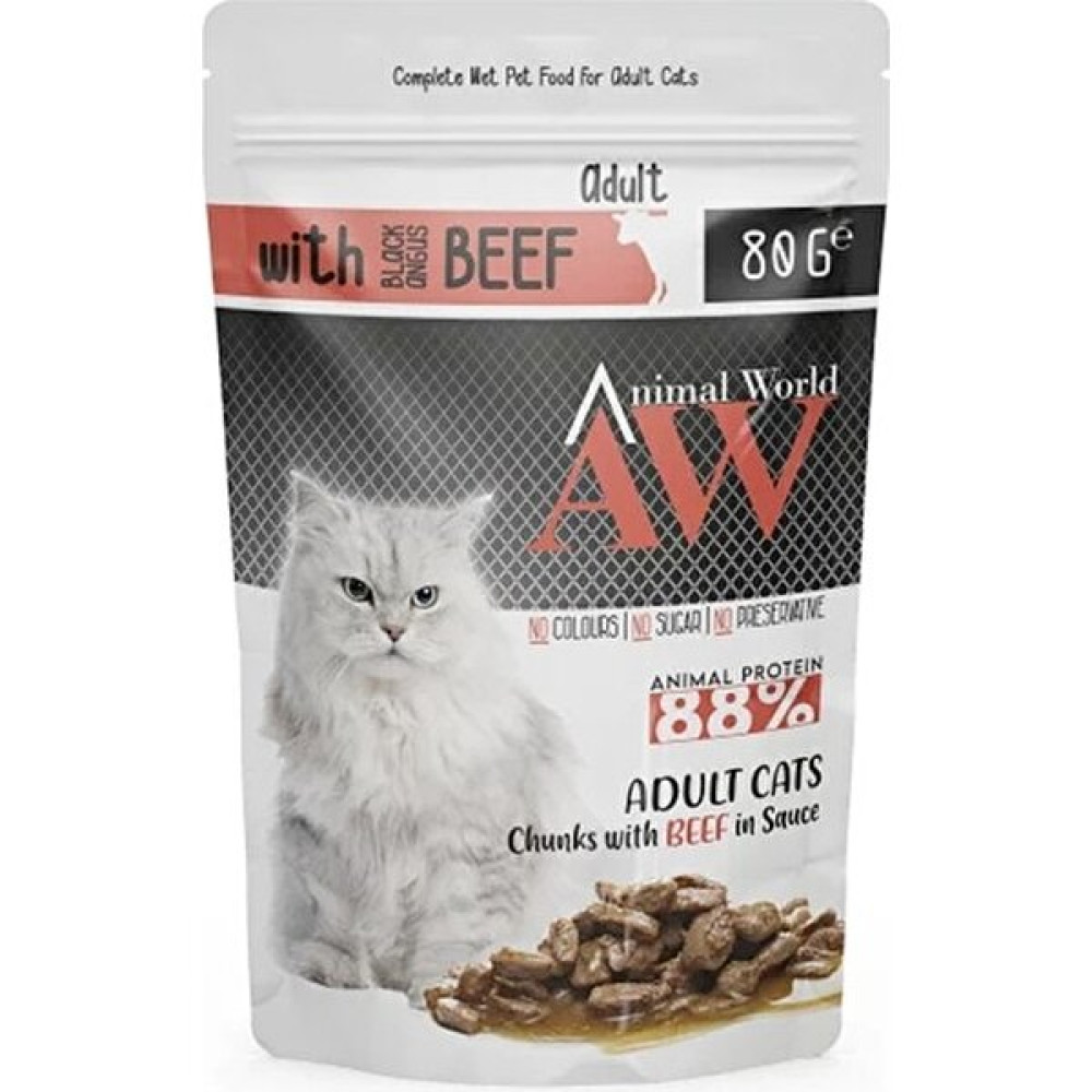 Animal World Pets Animal World Sos Içinde Parça Sığır Etli Yetişkin Kedi Pouch Mama 80 gr 6 Adet Evcil Hayvan Ürünleri Fiyatı