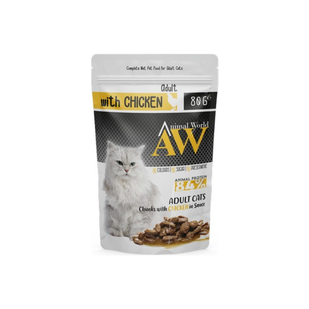 Animal World Pounch Adult Soslu Parça Tavuk Etli Yetişkin Kedi Yaş Mama 80 Gr. 24 Adet Evcil Hayvan Ürünleri Fiyatı