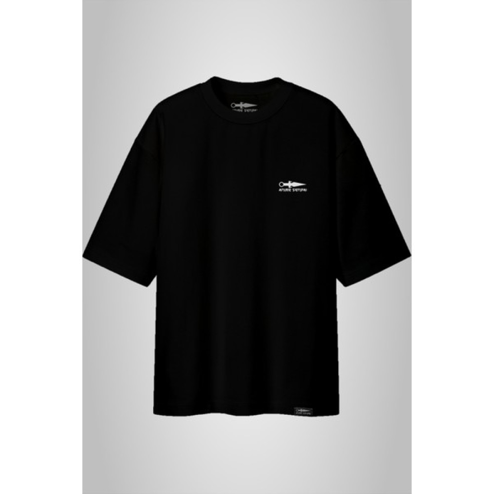 Anime Senpai Siyah Klasik Logo Oversize Tshirt (ANSOVR001) Erkek T-shirt Fiyatı