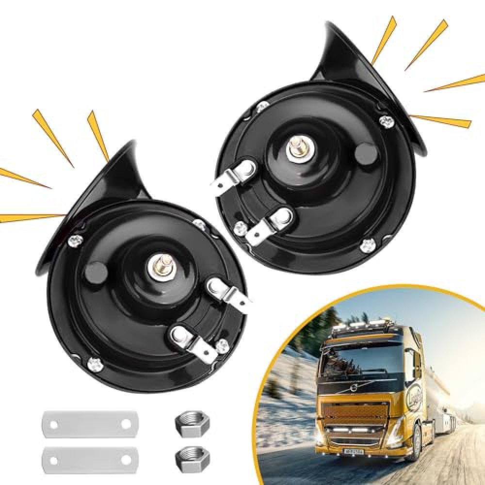 Animgrth 2025 Upgraded 2PCS 12V 300DB Super Loud Truck Train Horn, Car Air Electric Snail Double Horn, Waterproof Replacement Kit for Any 12V SUV Motorcycle Pickup Jeep Lorries Cars Boats