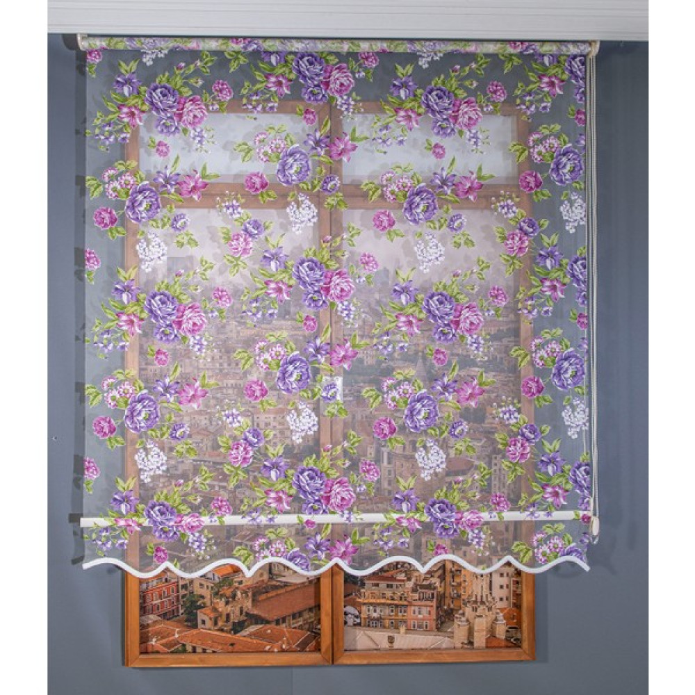 Anıper Çift Mekanizma Lila Mor Çiçek Desenli Tül Stor Perde 100 x 200 cm Perde Fiyatı