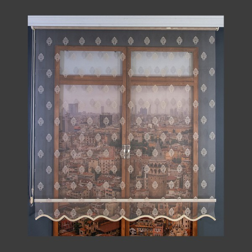 Anıper Çift Mekanizmalı Kahve Little Damask Desenli Tül Stor Perde 70 x 200 cm - Renkli Perde Fiyatı