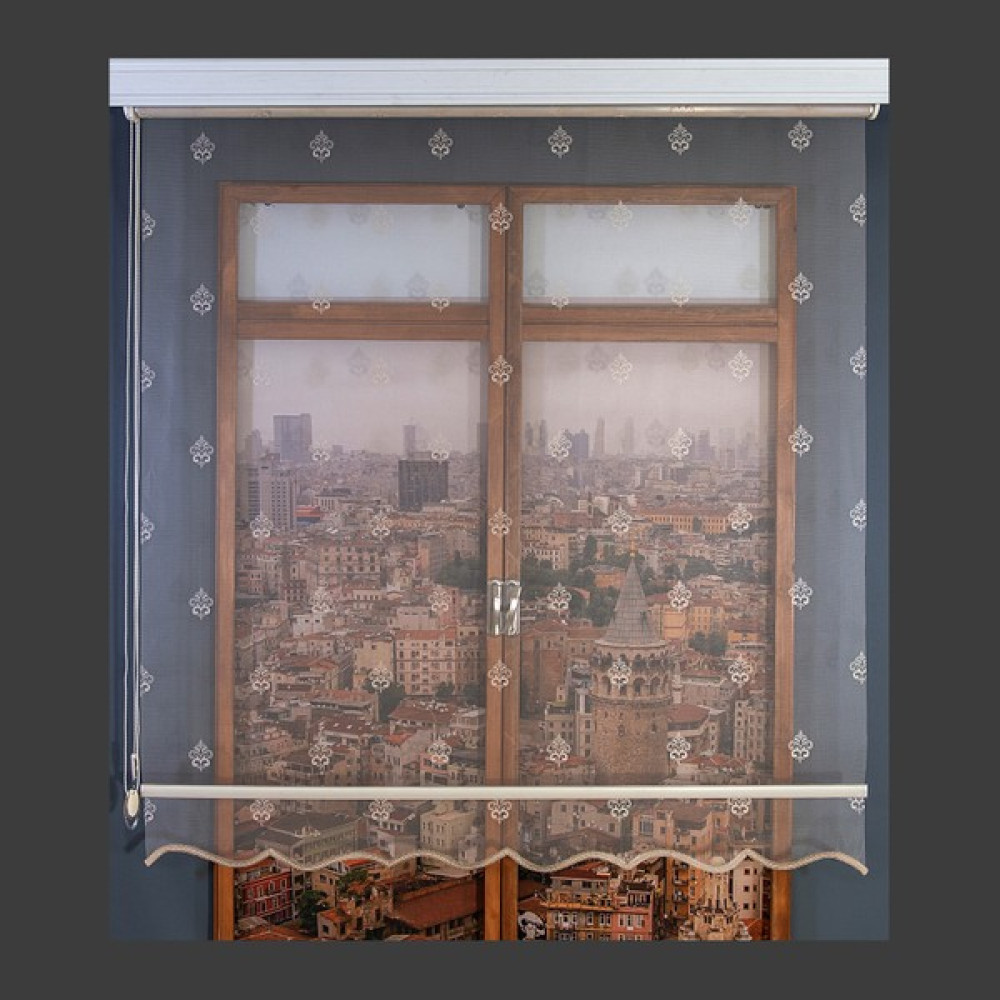 Anıper Çift Mekanizmalı Kahve Ottoman Desenli Tül Stor Perde 70 x 200 cm - Renkli Perde Fiyatı