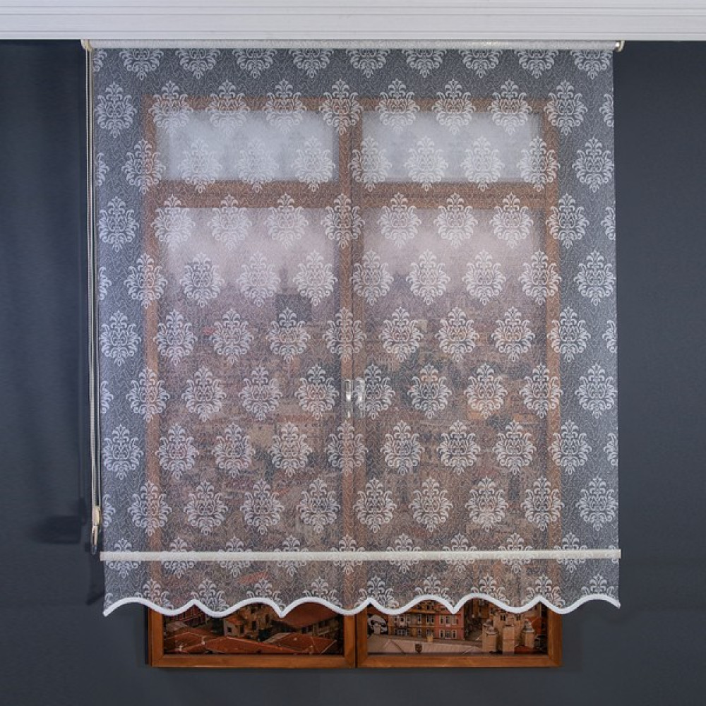 Anıper Çift Mekanizmalı Kırık Beyaz Damask Desenli Tül Stor Perde 70 x 200 cm - Renkli Perde Fiyatı